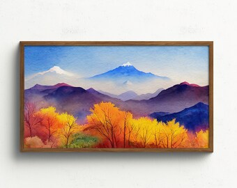 Autumn Forest Frame TV Art | Fall Trees Samsung Frame TV Art Mountains | Landscape Watercolor Painting Art for Samsung Frame TV
