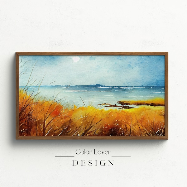 Autumn Frame TV Art | Fall Coastal Samsung Frame TV Art Ocean Landscape Watercolor Painting | Seascape Cape Cod Samsung Frame Art