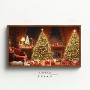 Christmas Frame TV Art | Cozy Christmas Samsung Frame TV Art Living Room Scene | Normal Rockwell Christmas Holiday Winter Art for Frame TV
