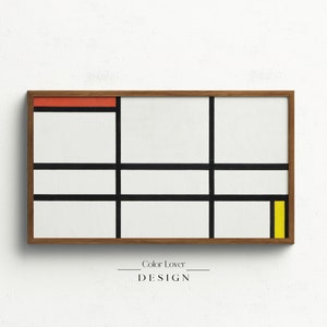 Abstract Frame TV Art | Mondrian Samsung Frame TV Art Geometric Primary Colors Digital Wall Art for LG Samsung Abstract Lines Grid