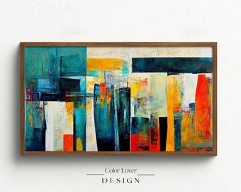 Abstract Frame TV Art | Mid Century Modern Abstract Painting Samsung Frame TV Art Digital Wall Art LG Tv Oil Acrylic Painting Modern