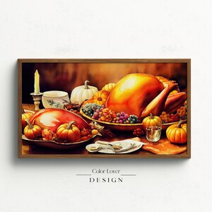 Thanksgiving Dinner Frame TV Art | Autumn Fall Samsung Frame TV Art Thanksgiving Watercolor Painting | Samsung TV Art Frame Tv Art for Frame