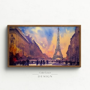 Paris France Frame TV Art | Paris Eiffel Tower Samsung Frame TV Art Landscape Watercolor Painting LG Tv Digital Wall Art City of Lights