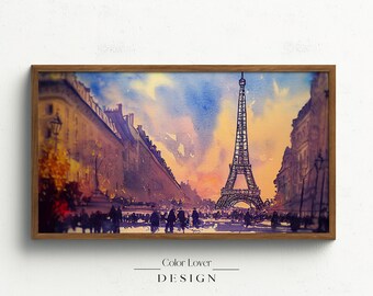 Paris France Frame TV Art | Paris Eiffel Tower Samsung Frame TV Art Landscape Watercolor Painting LG Tv Digital Wall Art City of Lights