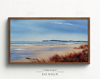 Winter Frame TV Art | Samsung Frame TV Art Cape Cod Costal Landscape Watercolor Painting | Nautical Christmas Beach Seascape