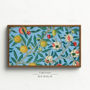 William Morris Frame TV Art | Blue Sage Bird Grenade Arts et Artisanat Samsung Cadre TV Art Nouveau LG Tv Digital Wall Art