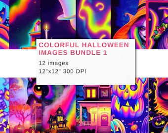 Bright Multicolored Halloween Paper | Halloween Paper Pack | Cute Halloween Papers inspired by Lisa Frank