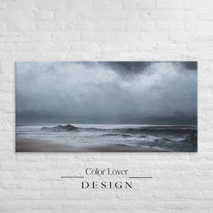Coastal Canvas Print | Nautical Ocean Art Seascape Coast Moody Oil Painting Landscape Dark Stormy