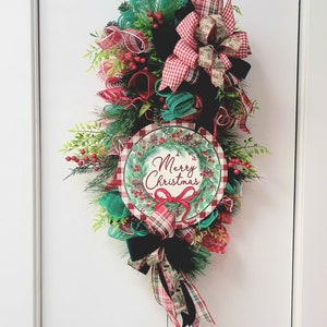 Charming traditional red and green Christmas swag perfect for every homeowner large swag for door Christmas decor for home office business