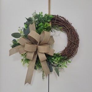 18" mixed greenery grapevine wreath, evergreen wreath, bow options, greenery wall decor, greenery home decor, simple and elegant gift