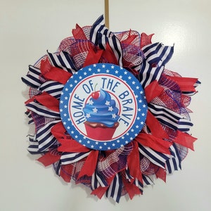 Red, white, and blue wreath, handcrafted, patriotic enthusiast, thin wreath, flat wreath, space saving wreath, Christmas gift idea.