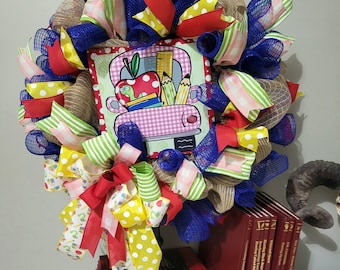 Back to School Teacher Wreath, Truck & School Supplies Door Hanger