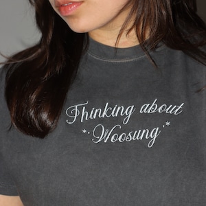 Customizable &quot;Thinking About My Bias&quot; Embroidered Shirt | Dark Gray | Kpop Merch