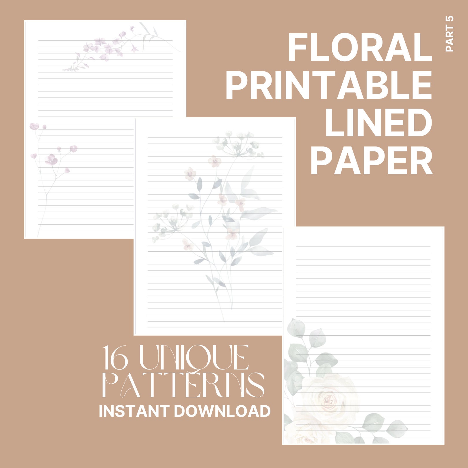 Floral Printable Lined Paper A4 Set of 15 College/planner/notes/recipes ...