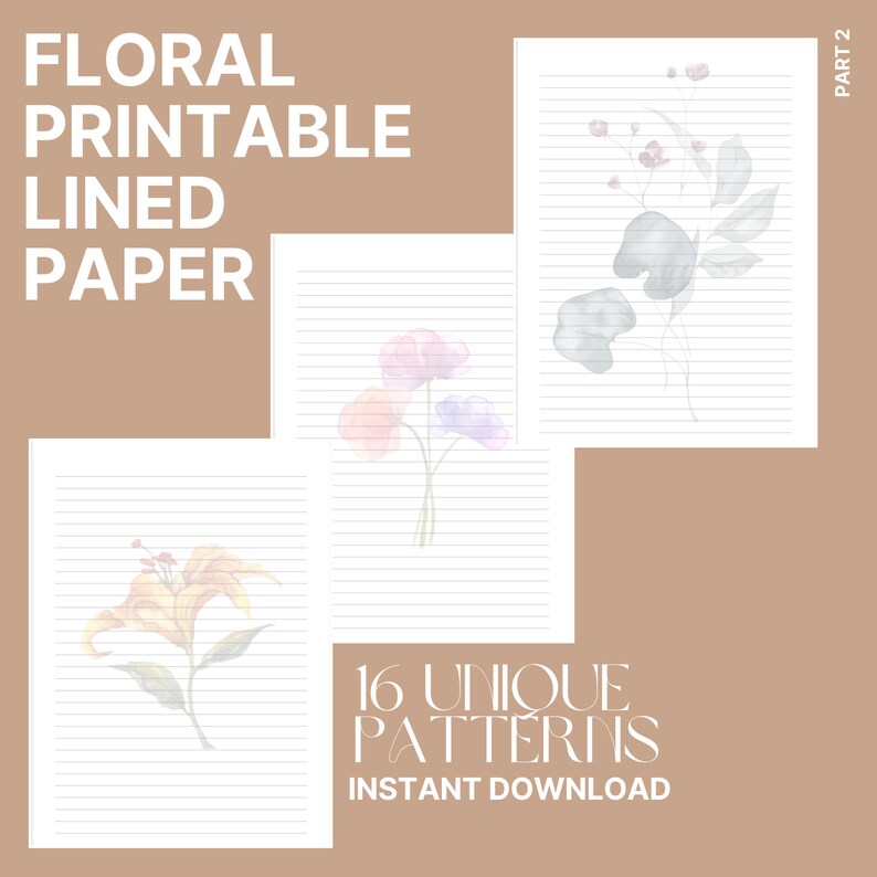 Floral Printable Lined Paper A4 Set of 15 College/planner/notes/recipes ...