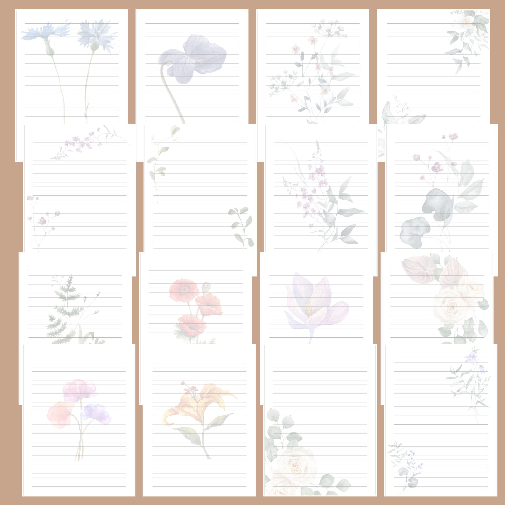 Floral Printable Lined Paper A4 Set of 15 College/planner/notes/recipes ...