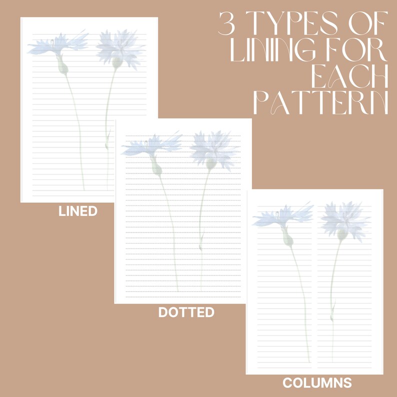 Floral Printable Lined Paper A4 Set of 15 College/planner/notes/recipes ...