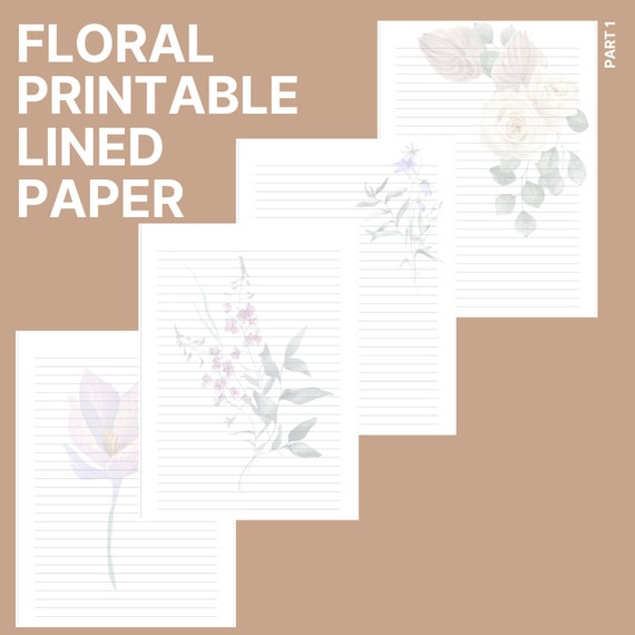 Floral Printable Lined Paper A4 Set of 15 - Etsy