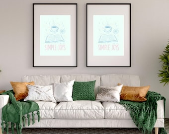 Simple Joys Poster: Bookish Coffee Print, Retro Wall Art (Digital Download)