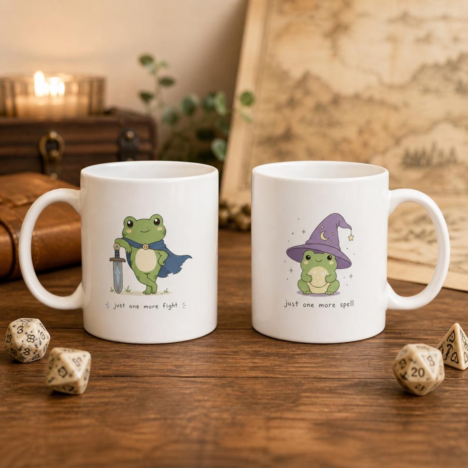 DnD Themed Couple Mugs Set: Warrior and Mage Matching Gift Cups