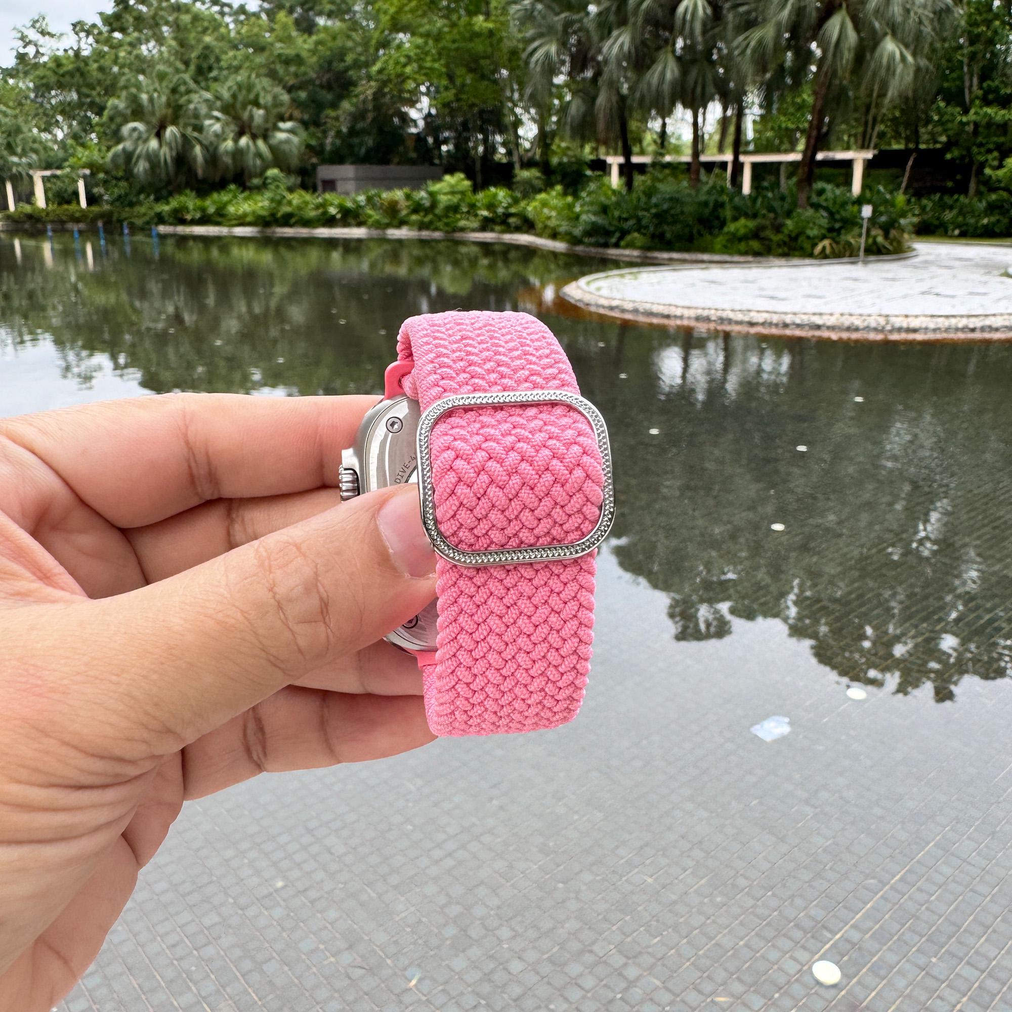 Pink Blossom Braided Nylon Apple Watch Bands - Soft & Durable  display picture 1