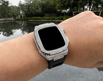 Apple Watch Blink Diamond 44 45 42 46 mm Etui avec étui, protection totale Bracelet en silicone Série 10 9 8 7 6 5 4