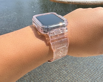 Transparent TPU Pink Glitter Case Band Apple Watch Ultra 38-49mm All in One TPU Bumper Case Protection iWatch Series 9 8 7 6 5 4 3 2 1 SE