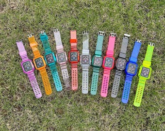 Bracelet en TPU transparent aux couleurs de l'Apple Watch Ultra 38-49 mm tout-en-un, protection pare-chocs en TPU, série iWatch 11 10 9 8 7 6 5 4 3 2