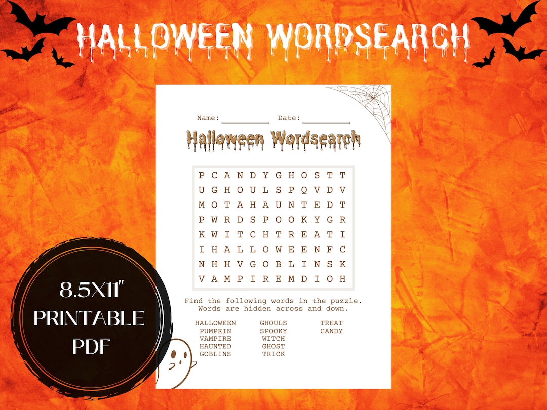Spooky Halloween Word Search Printable Puzzle 8.5x11 - Etsy