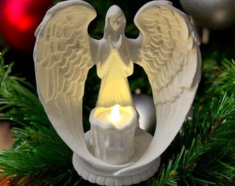 Angel Tea Light Figurine • Prayer Candle Holder, Spiritual Decor