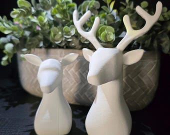 Minimalist Deer Bust Set •  Stag and Doe Sculptures • Modern Woodland Decor