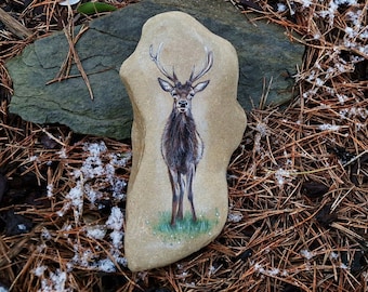 Hirsch - mit Acrylfarben handbemalter Stein Unikat