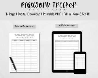 Rastreador de contraseñas, Imprimible, Completar, Contraseña, Rastreador,