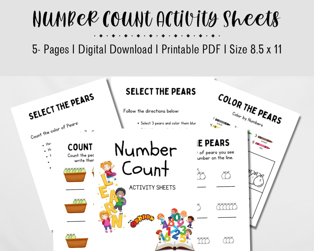 Number Count Activity Sheets Children Learning How to Count and Color ...