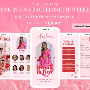 Drunk in Love Bachelorette Itinerary Template | Bachelorette Weekend Travel Itinerary Template | 14 Pages | Editable in Canva | Feyonce Bach