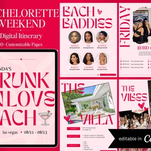 Drunk in Love Bachelorette Weekend Itinerary Template | Bachelorette Travel Itinerary Template | 10 Pages | Editable in Canva | Feyonce Bach