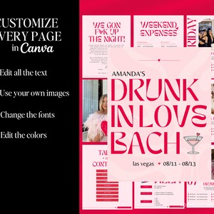 Drunk in Love Bachelorette Weekend Itinerary Template | Bachelorette Travel Itinerary Template | 10 Pages | Editable in Canva | Feyonce Bachelorette