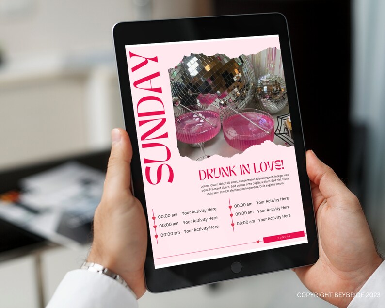 Drunk in Love Bachelorette Weekend Itinerary Template | Bachelorette Travel Itinerary Template | 10 Pages | Editable in Canva | Feyonce Bachelorette