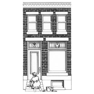Stoop Cleaning - Baltimore Rowhome Drawing • Unframed B&W Print
