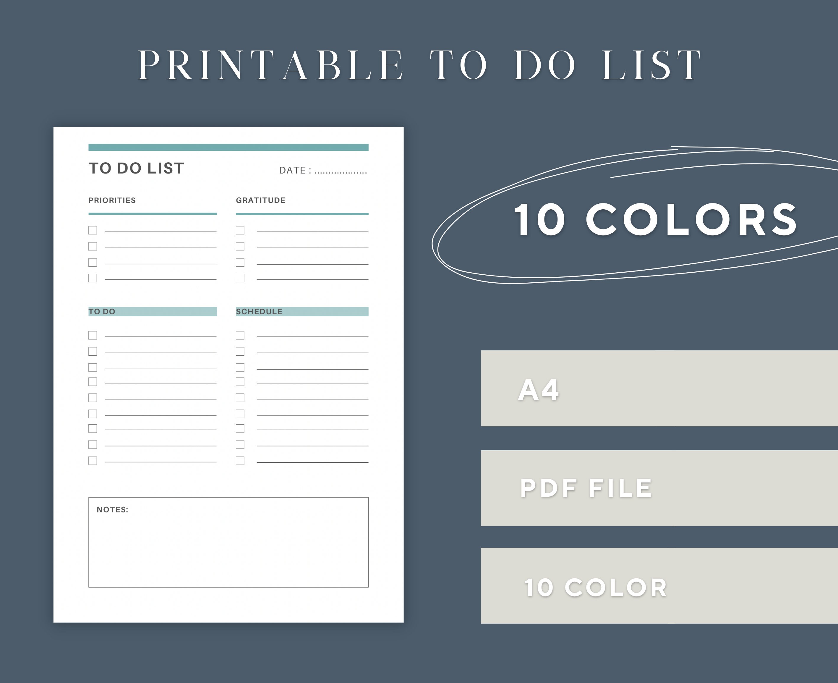 10 COLORS Printable to Do List Daily To-do Pdf Planner Checklist ...