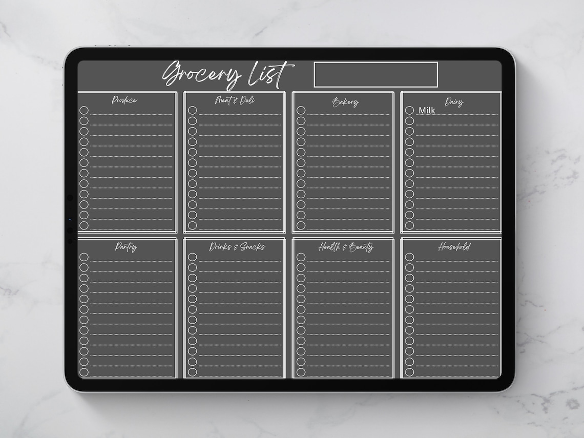Digital Grocery List Template Grocery List Ipad Pdf Etsy
