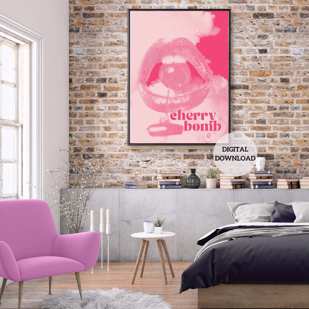 Pink Retro Trendy Wall Art cherry Bomb Digital Print Trendy - Etsy