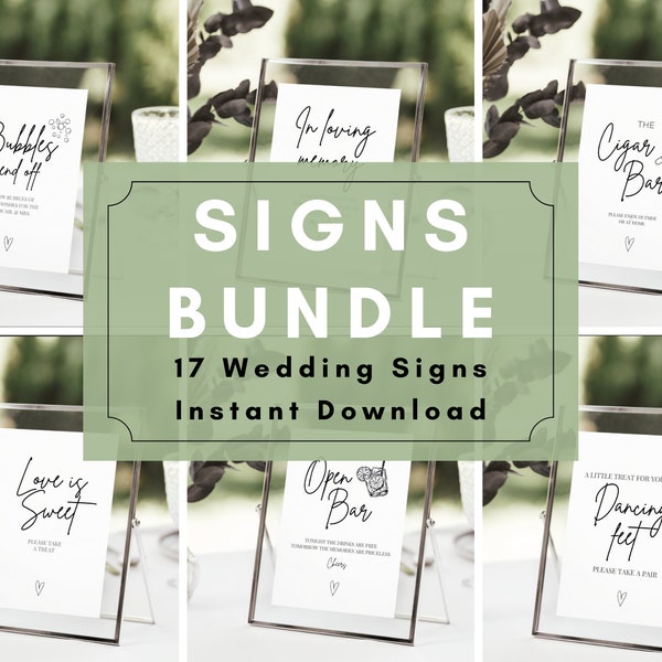 Wedding Signs Bundle, 17 Wedding Signs Included, Instant and Printable Download, Modern Wedding Signs, Tabletop Wedding Signs