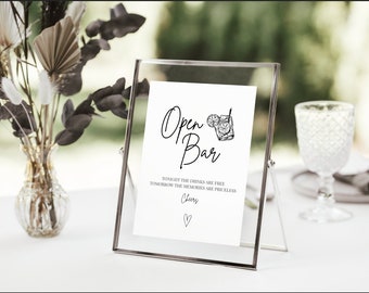 Modern Open Bar Wedding Sign, Minimalist Open Bar Wedding Sign, Tabletop Open Bar sign, Wedding Reception Sign