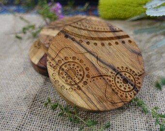 Posavasos de diseño aborigen / utensilios de cocina / artículos de bar / The Longing / cerveza / vino / madera de acacia