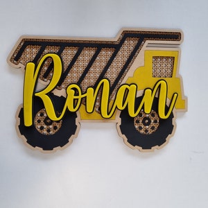 Rattan Trash Truck with Yellow Acrylic Name
