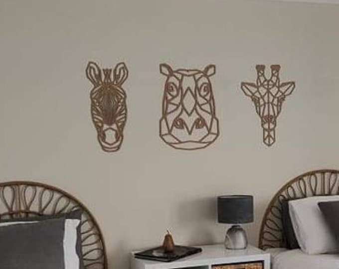 Geometric Animals | Wall Art | Jungle Animals | Lion | Hippo | Giraffe | Zebra | Rhino | Elephant