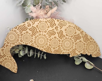 Arte mural grabado de dugongo / Diseño indígena, tótem animal australiano