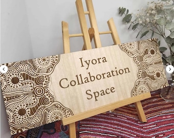 Letrero personalizado para puerta de oficina indígena / Madera cortada con láser