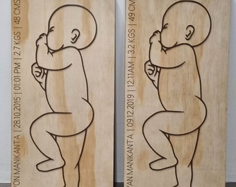 1:1 Scale newborn birth details |Wood and Acrylic | Nursery | Gift | Keepsake